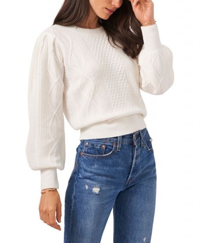 Women's Variegated Cables Crew Neck Sweater Antique White $30.43 Sweaters