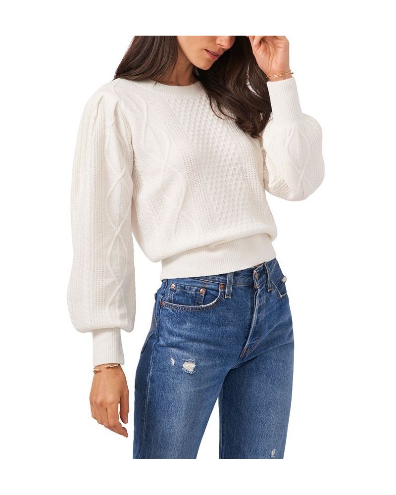 Women's Variegated Cables Crew Neck Sweater Antique White $30.43 Sweaters