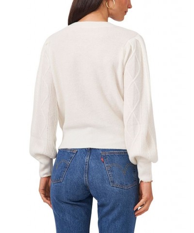 Women's Variegated Cables Crew Neck Sweater Antique White $30.43 Sweaters