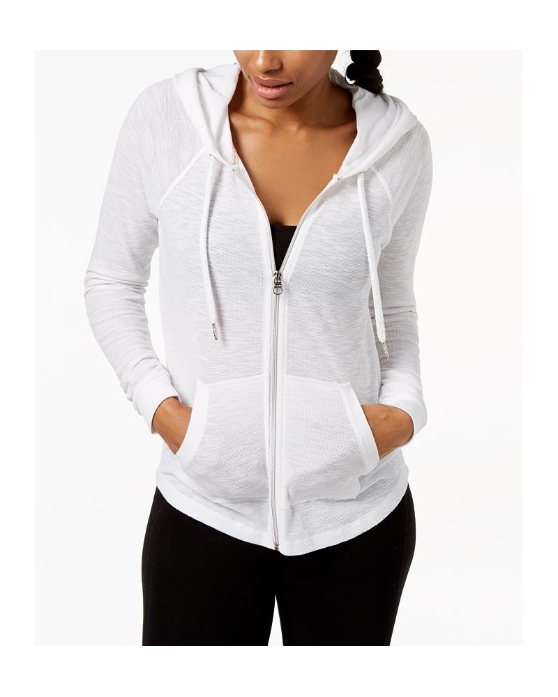 Ruched-Sleeve Zip Hoodie XS-3X White $19.80 Jackets