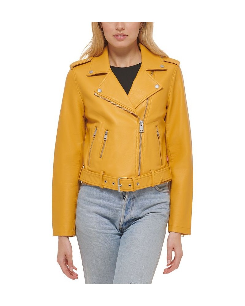 Women's Faux-Leather Moto Jacket Gold $40.18 Jackets