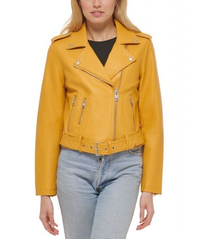 Women's Faux-Leather Moto Jacket Gold $40.18 Jackets