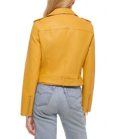 Women's Faux-Leather Moto Jacket Gold $40.18 Jackets