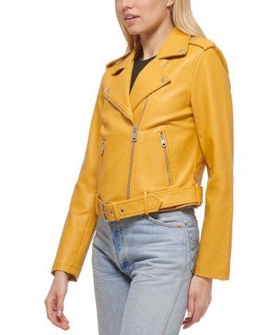 Women's Faux-Leather Moto Jacket Gold $40.18 Jackets