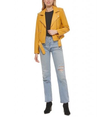 Women's Faux-Leather Moto Jacket Gold $40.18 Jackets