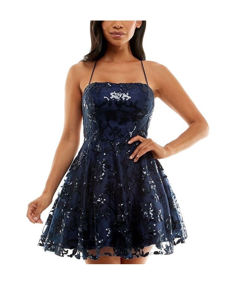 Juniors' Sequined Lace-Up-Back Dress Blue $33.27 Dresses