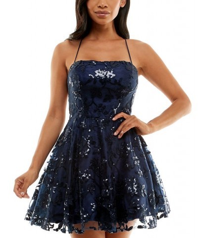 Juniors' Sequined Lace-Up-Back Dress Blue $33.27 Dresses