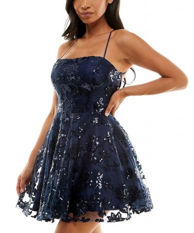 Juniors' Sequined Lace-Up-Back Dress Blue $33.27 Dresses