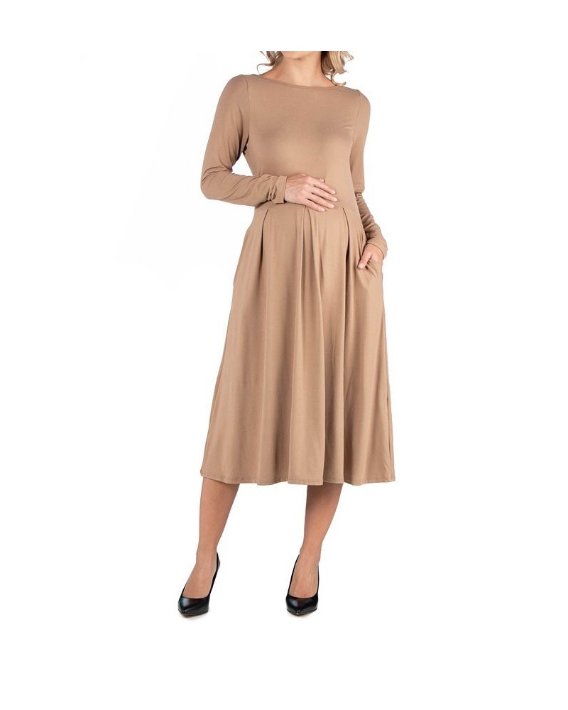 Midi Length Fit and Flare Pocket Maternity Dress Wine $18.00 Dresses