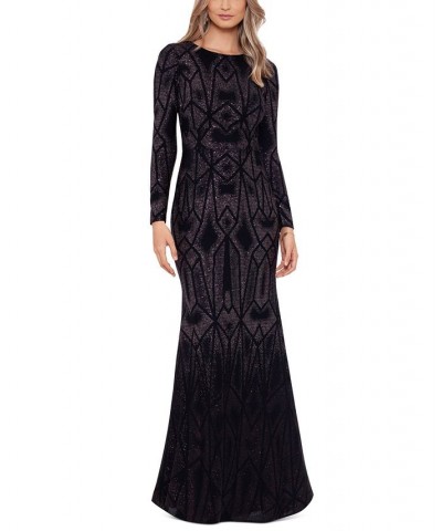 Women's Long-Sleeve Shimmer Gown Black Rose $129.78 Dresses