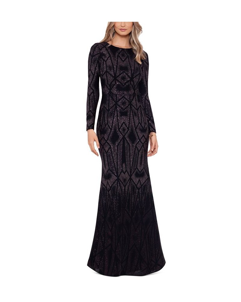 Women's Long-Sleeve Shimmer Gown Black Rose $129.78 Dresses