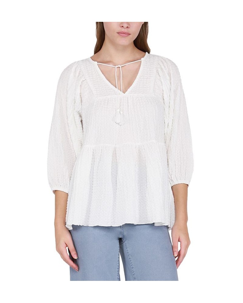 Women's Textured Tiered 3/4-Sleeve Top Off-white $11.30 Tops