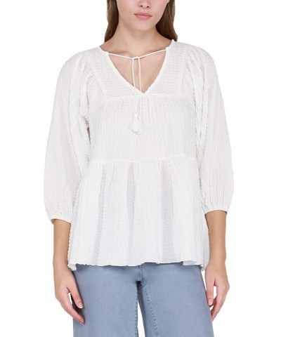 Women's Textured Tiered 3/4-Sleeve Top Off-white $11.30 Tops