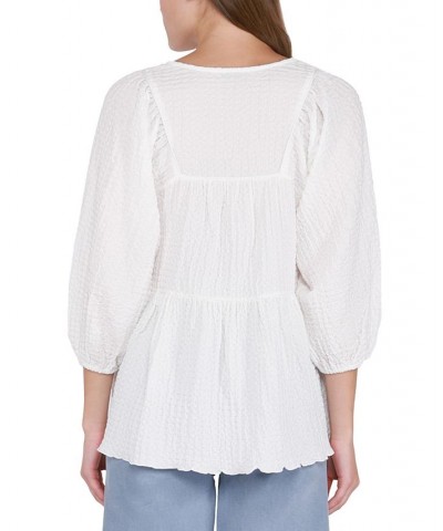 Women's Textured Tiered 3/4-Sleeve Top Off-white $11.30 Tops