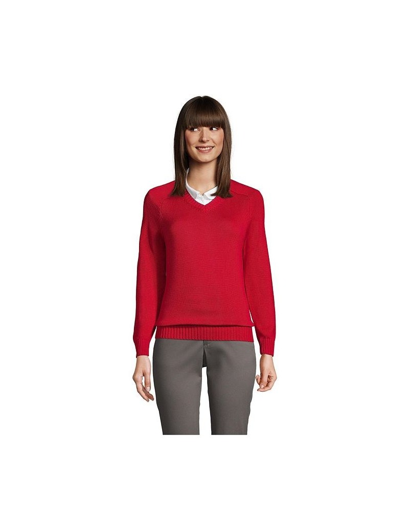 School Uniform Women's Cotton Modal V-neck Sweater Red $33.77 Sweaters