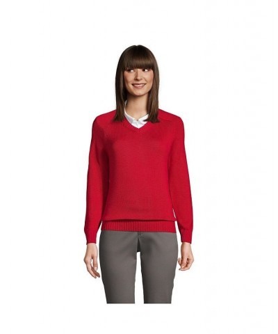 School Uniform Women's Cotton Modal V-neck Sweater Red $33.77 Sweaters