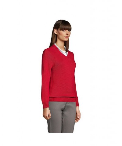 School Uniform Women's Cotton Modal V-neck Sweater Red $33.77 Sweaters