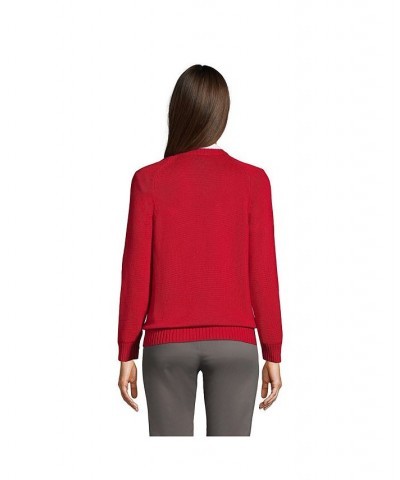 School Uniform Women's Cotton Modal V-neck Sweater Red $33.77 Sweaters