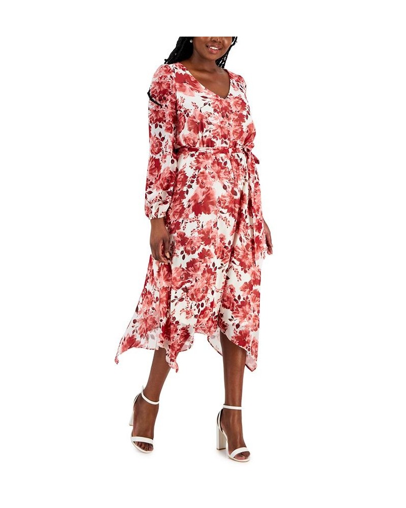 Women's Printed Handkerchief-Hem Midi Dress Red $28.16 Dresses