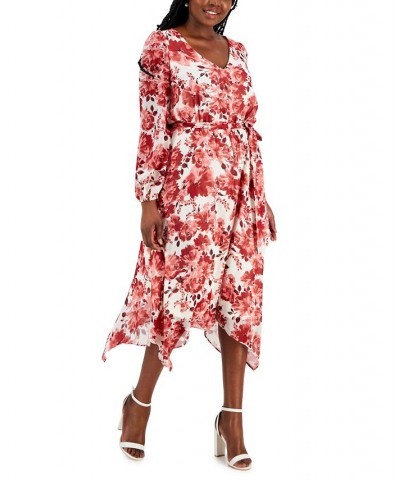 Women's Printed Handkerchief-Hem Midi Dress Red $28.16 Dresses