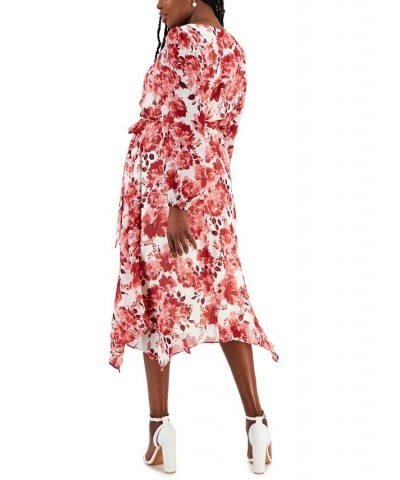 Women's Printed Handkerchief-Hem Midi Dress Red $28.16 Dresses