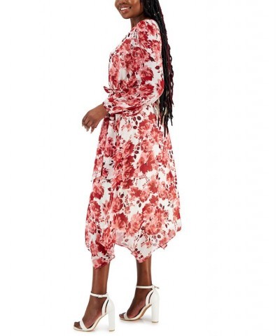 Women's Printed Handkerchief-Hem Midi Dress Red $28.16 Dresses