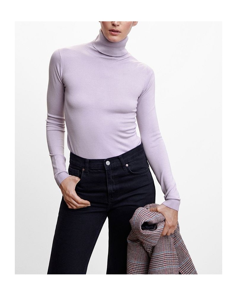 Women's Turtleneck Knitted Sweater Purple $26.49 Sweaters