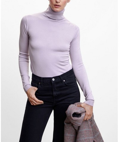 Women's Turtleneck Knitted Sweater Purple $26.49 Sweaters