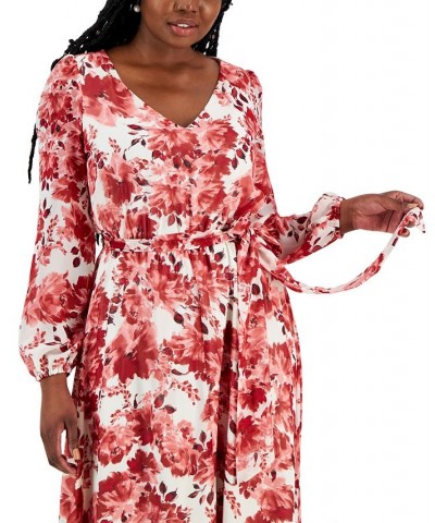 Women's Printed Handkerchief-Hem Midi Dress Red $28.16 Dresses