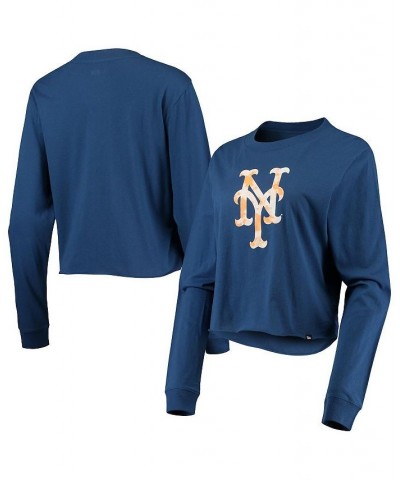 Women's Royal New York Mets Baby Jersey Cropped Long Sleeve T-shirt Blue $25.51 Tops