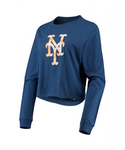 Women's Royal New York Mets Baby Jersey Cropped Long Sleeve T-shirt Blue $25.51 Tops