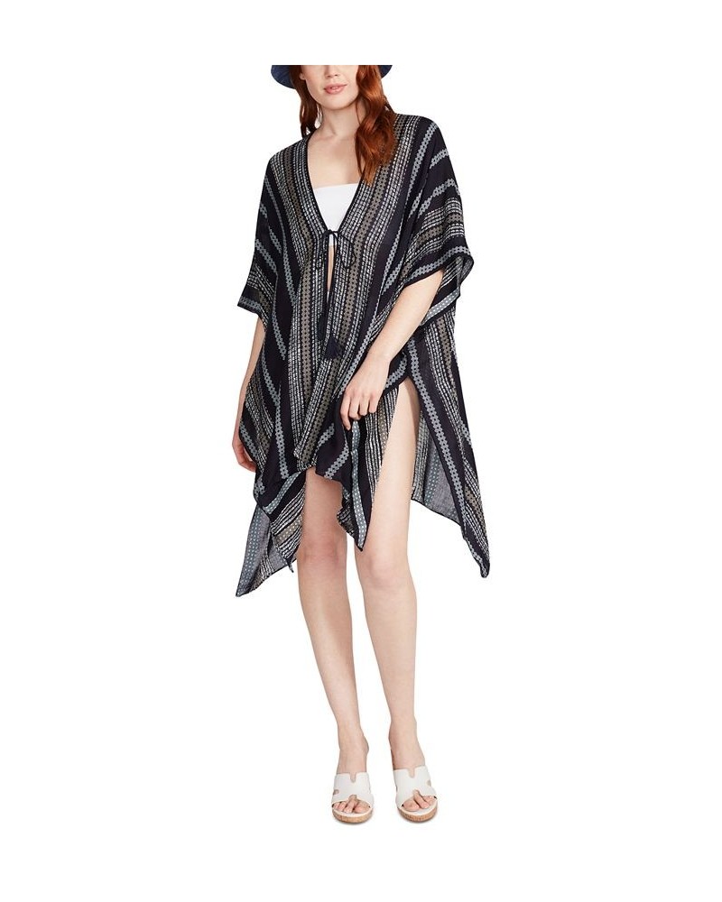 Women's Diamond Striped Tie-Front Kimono Cover-Up Blue $16.61 Tops