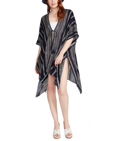 Women's Diamond Striped Tie-Front Kimono Cover-Up Blue $16.61 Tops