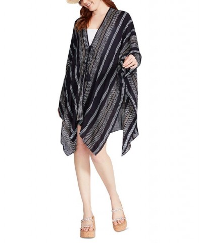 Women's Diamond Striped Tie-Front Kimono Cover-Up Blue $16.61 Tops