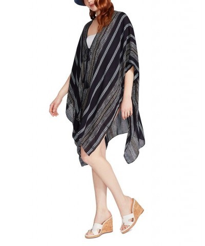 Women's Diamond Striped Tie-Front Kimono Cover-Up Blue $16.61 Tops