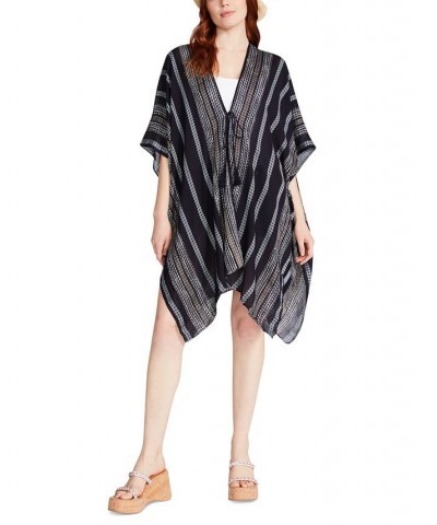 Women's Diamond Striped Tie-Front Kimono Cover-Up Blue $16.61 Tops