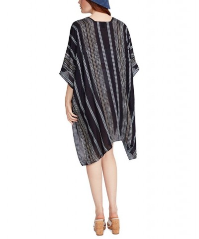 Women's Diamond Striped Tie-Front Kimono Cover-Up Blue $16.61 Tops