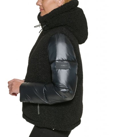 Hooded Mixed-Media Puffer Coat Black $72.20 Coats