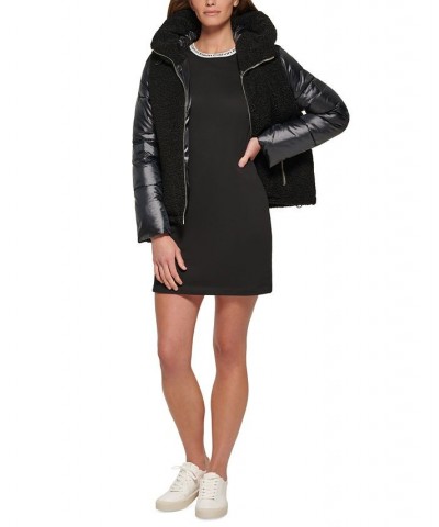 Hooded Mixed-Media Puffer Coat Black $72.20 Coats