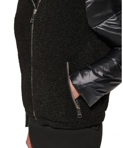 Hooded Mixed-Media Puffer Coat Black $72.20 Coats