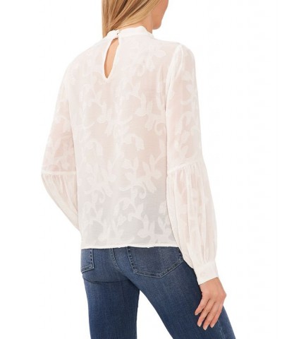 Women's Clip Jacquard Long-Sleeve Bow Blouse White $32.72 Tops