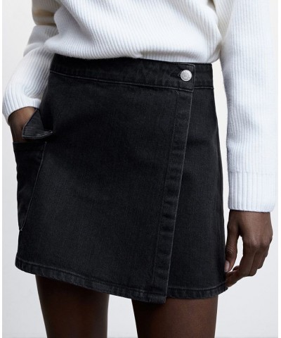 Women's Crossed Denim Mini-Skirt Black Denim $36.39 Skirts