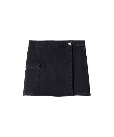 Women's Crossed Denim Mini-Skirt Black Denim $36.39 Skirts