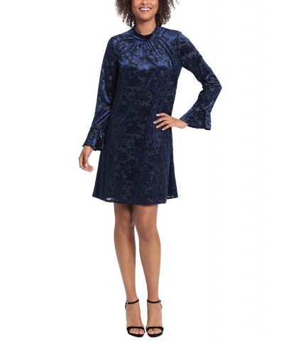 Plus Size Velvet Bell-Sleeve Fit & Flare Dress Navy/Black $31.58 Dresses