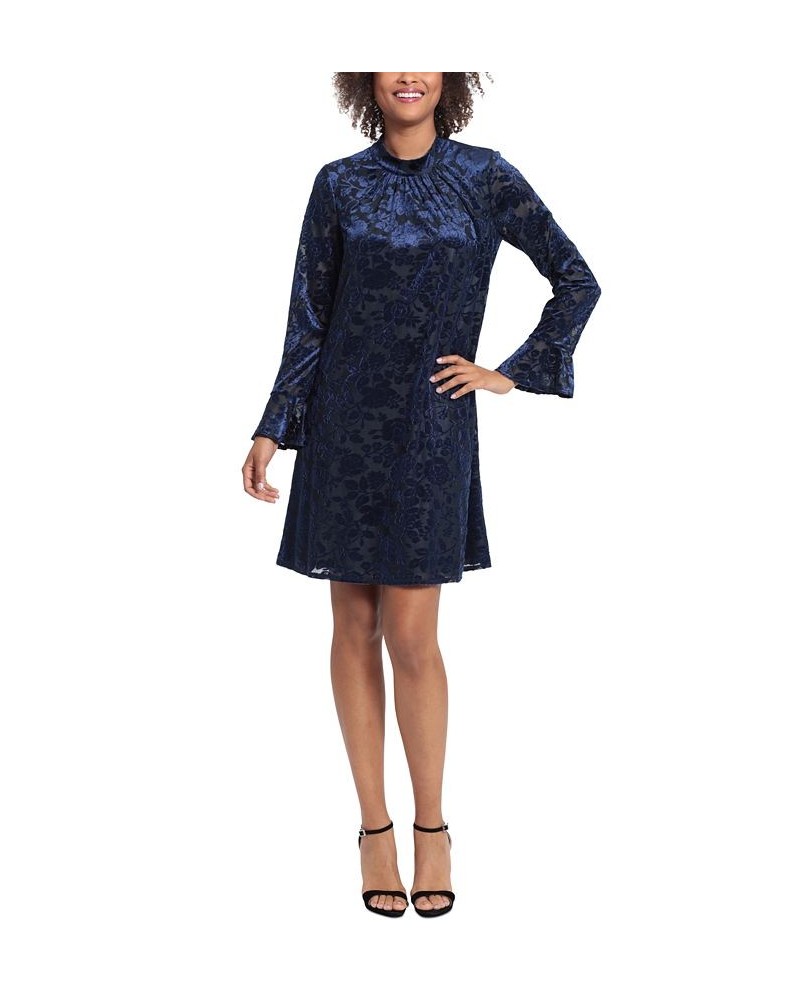 Plus Size Velvet Bell-Sleeve Fit & Flare Dress Navy/Black $31.58 Dresses