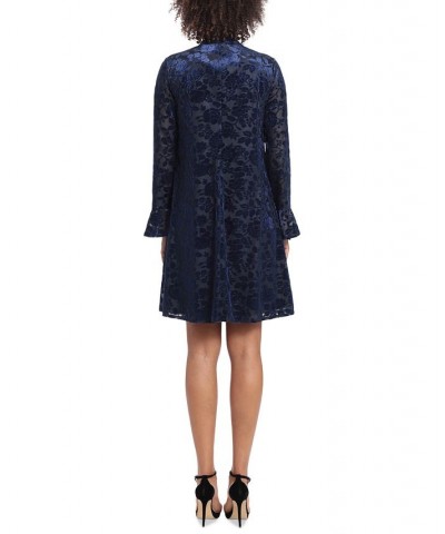 Plus Size Velvet Bell-Sleeve Fit & Flare Dress Navy/Black $31.58 Dresses