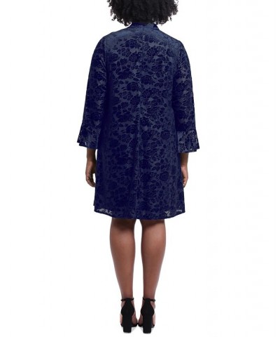 Plus Size Velvet Bell-Sleeve Fit & Flare Dress Navy/Black $31.58 Dresses