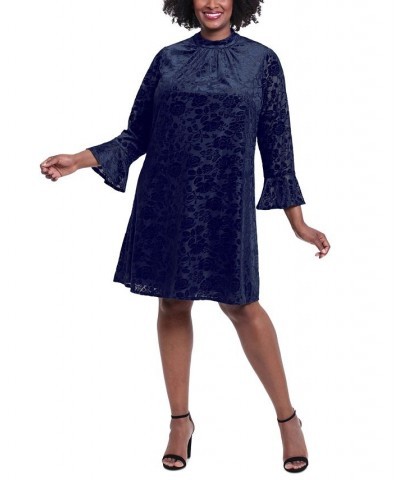 Plus Size Velvet Bell-Sleeve Fit & Flare Dress Navy/Black $31.58 Dresses