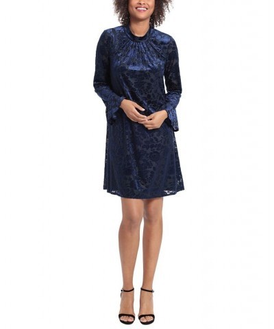 Plus Size Velvet Bell-Sleeve Fit & Flare Dress Navy/Black $31.58 Dresses