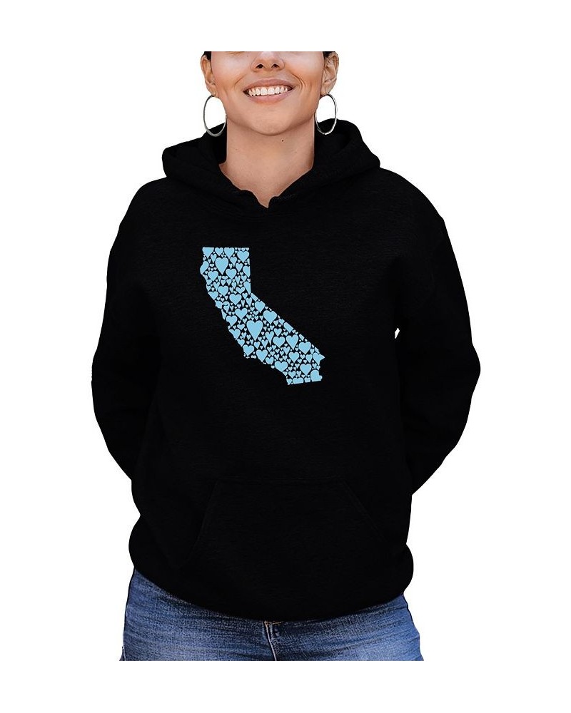 Women's California Hearts Word Art Hooded Sweatshirt Black $27.00 Tops